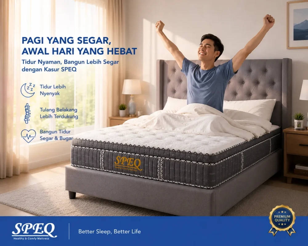 Kesehatan tulang belakang dan kualitas tidur adalah investasi jangka panjang. Segera ganti alas tidur lama Anda dengan kasur kesehatan busa Speq yang baru.